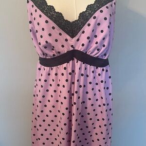 Sleep By Cacique Nightgown Chemese Baby Doll Size 14/16 Pink Black Polka Dots